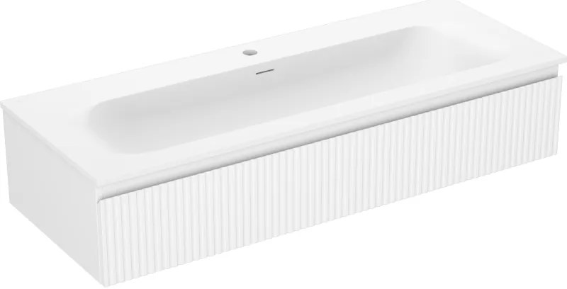 Mexen Rivel, kúpeľňová skrinka 120 cm s umývadlom Vela, 1 zásuvka, drážkovaná, biela matná, 91A20-12023-1-BF01-W23M01