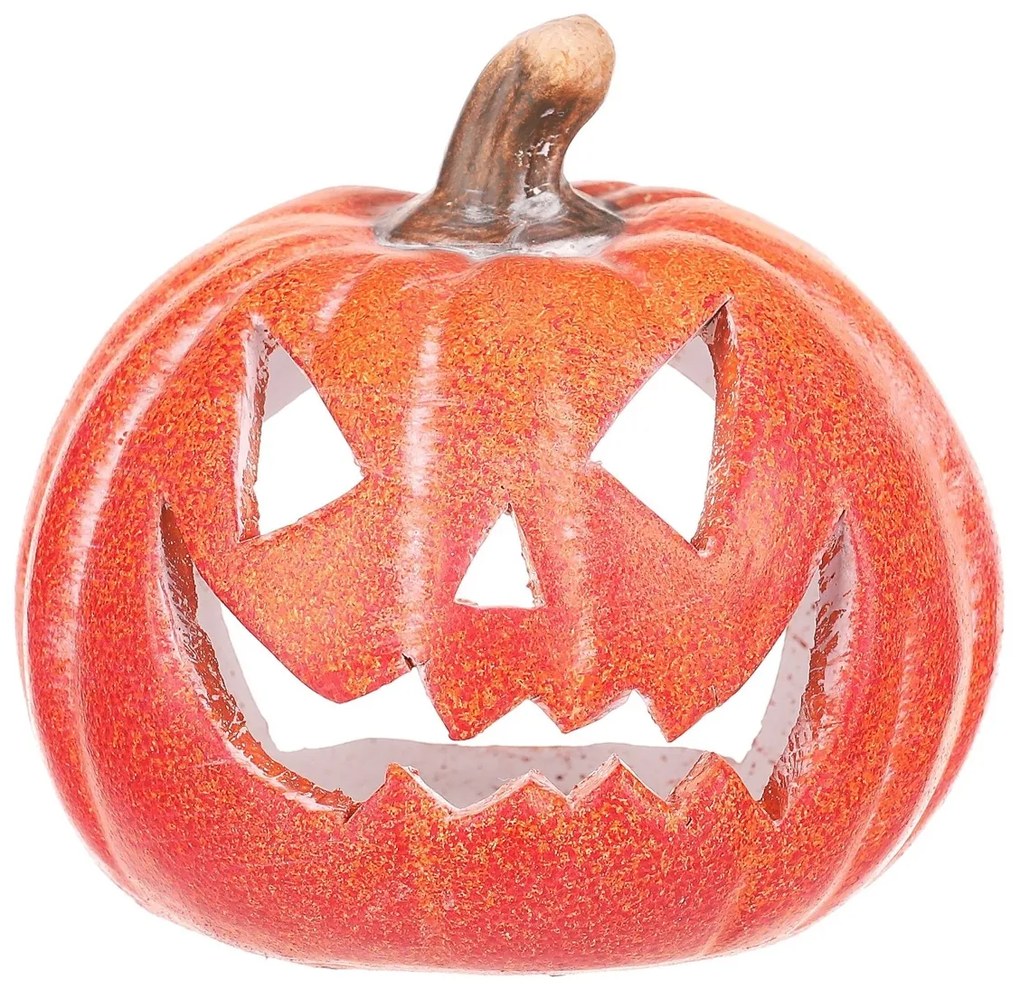 Svietnik Tekvička s tvárou malá oranžová, keramika, pr. 10 cm, pr. 10 cm