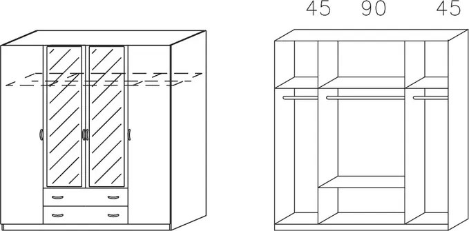 Šatníková skriňa Case, 181 cm,biela / biela