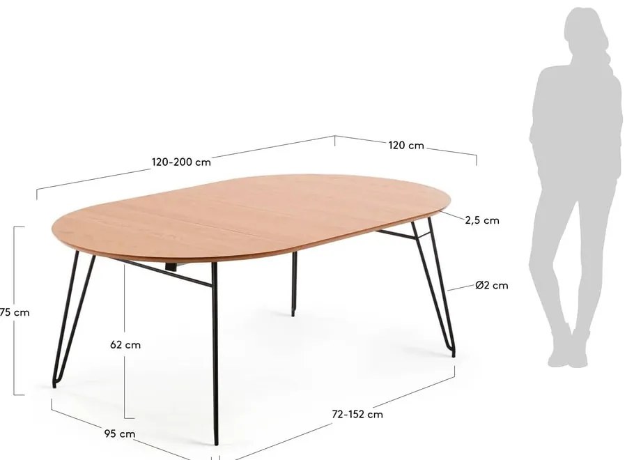 Rozkladací jedálenský stôl s doskou v dubovom dekore Kave Home Novaks, ø 120 cm