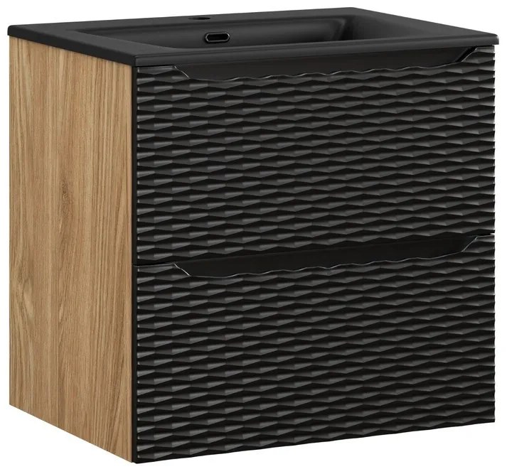 Závěsná skříňka Ocean Sky se zápustným umyvadlem 60 cm černá/dub olejovaný