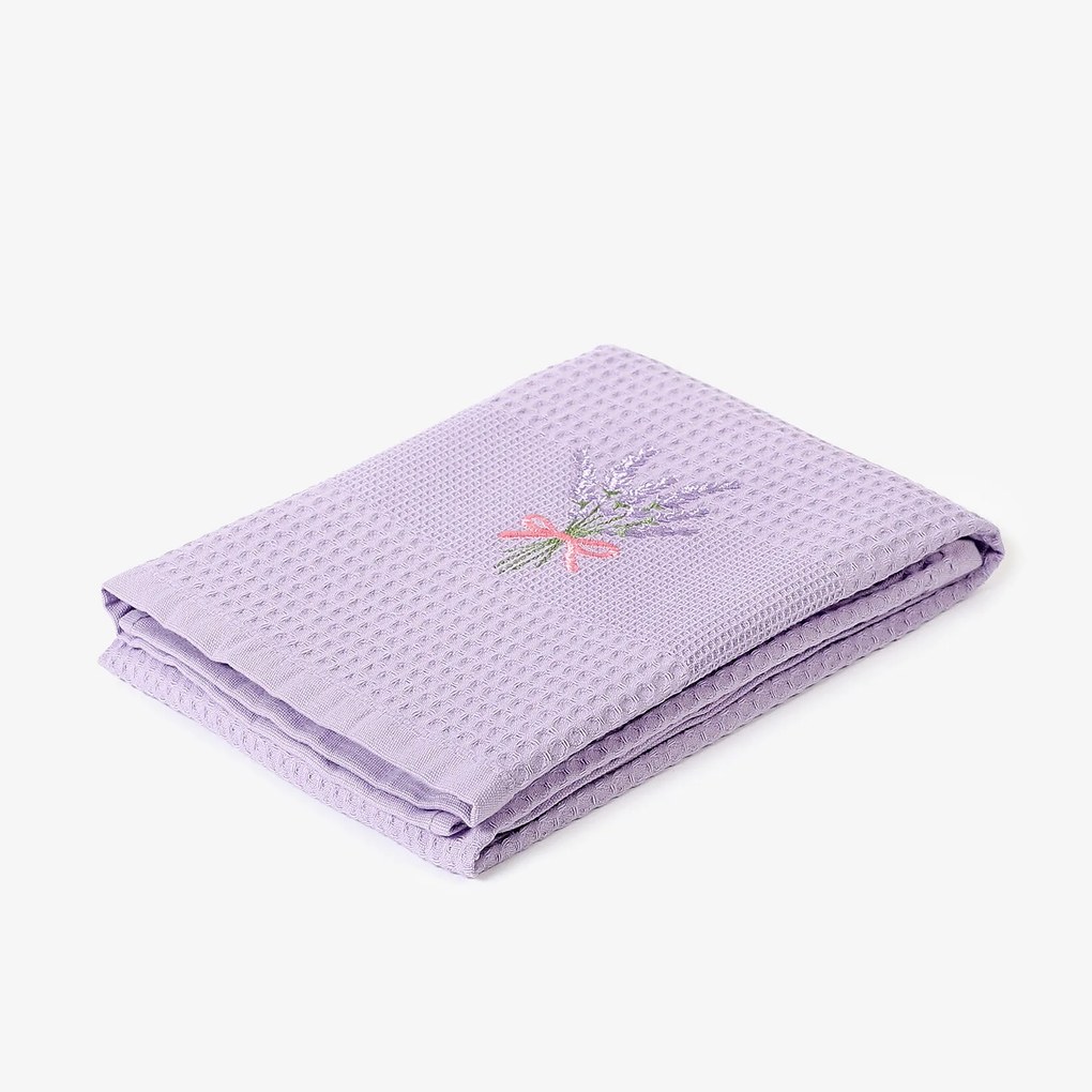 Goldea kuchynská vaflová utierka s výšivkou - levandule na fialovom 50 x 70 cm