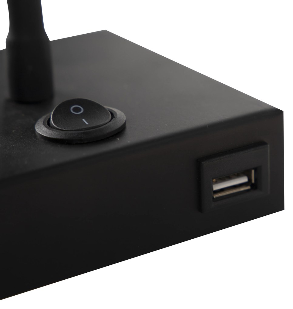 Moderná flexibilná nástenná lampa USB čierna - Zeno