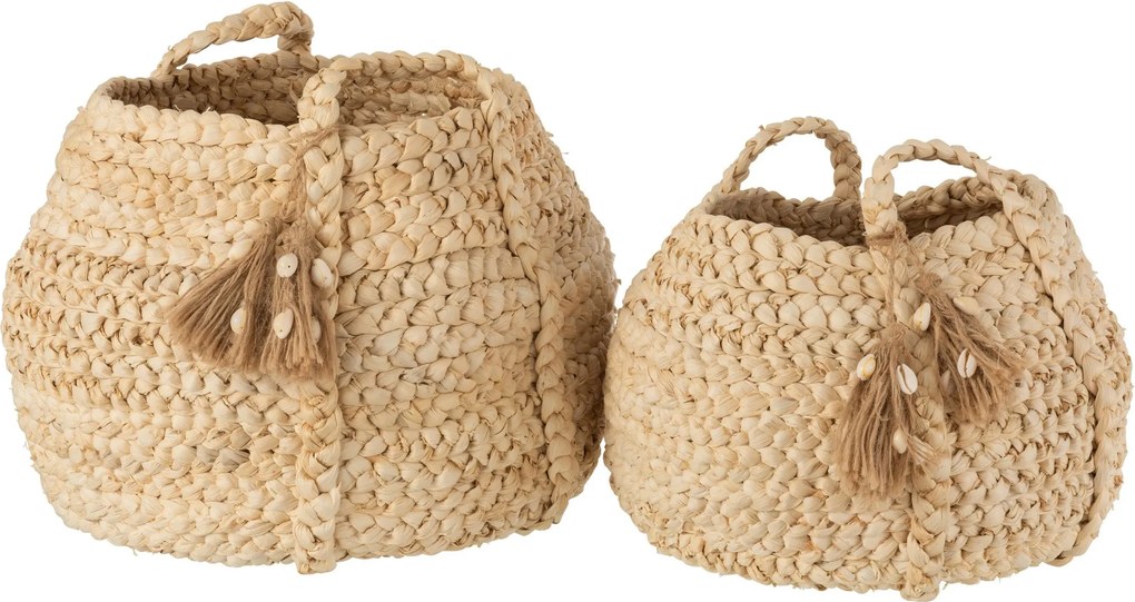 2ks prírodné koše z kukuričných listov so strapcami Maise - Ø40*33/ Ø32*29 cm