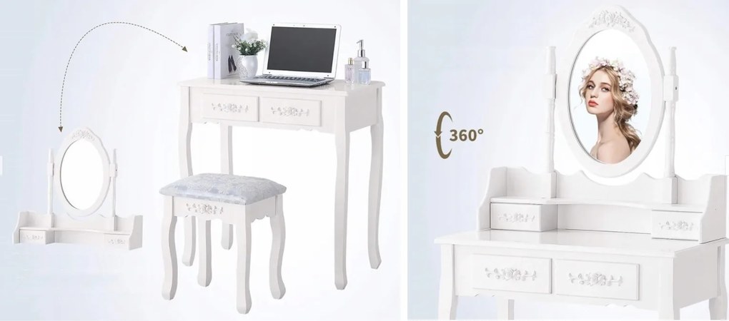 Bestent Toaletný stolík s LED zrkadlom Viktória White