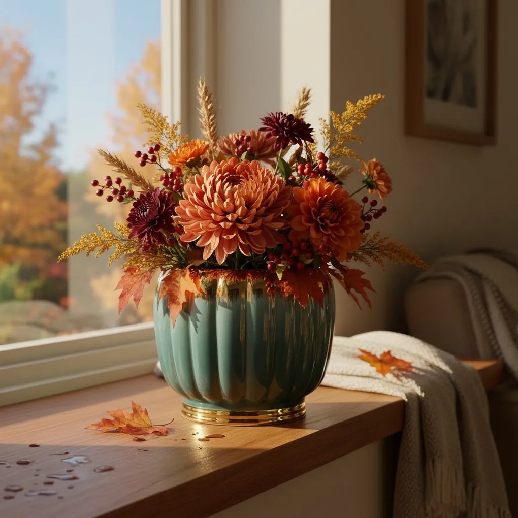 Keramický obal na květináč Gaya 41 cm zeleno-zlatý