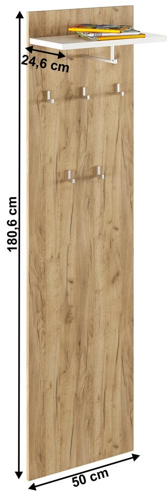 Vešiakový panel Rumia 19 (dub artisan + biela). Vlastná spoľahlivá doprava až k Vám domov. 1064685