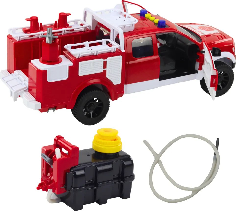 LEAN Toys Hasičské auto s vodou, svetlami a zvukmi, bielo-červené, v mierke 1:12