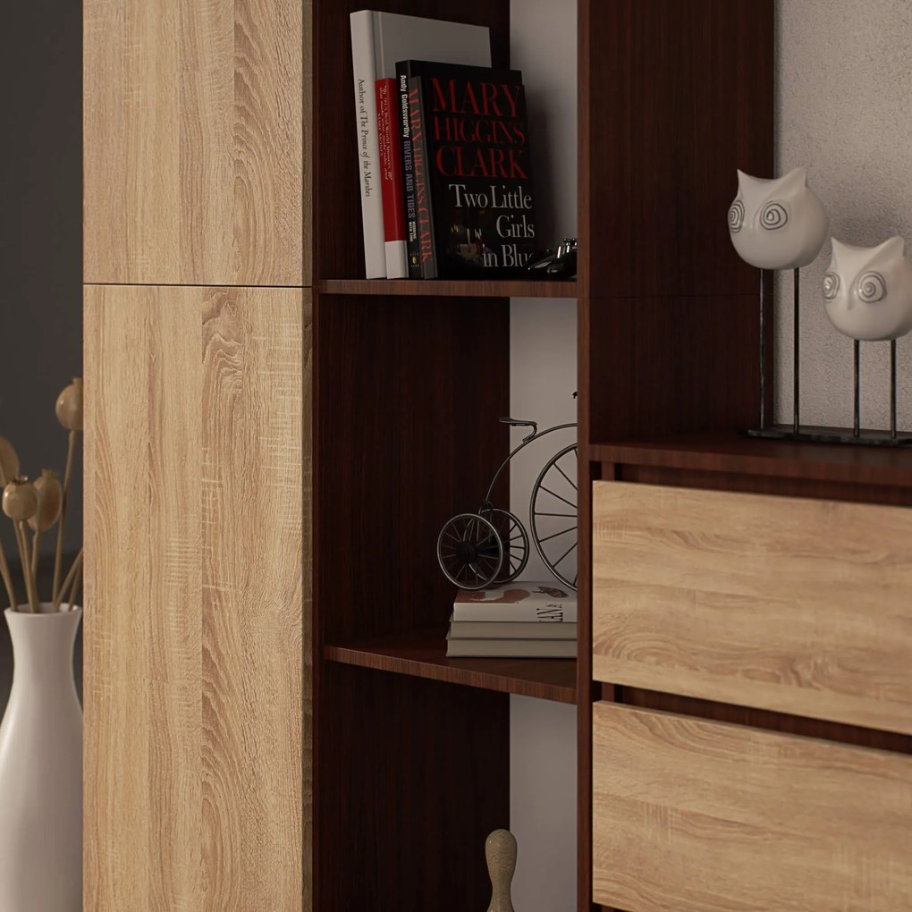 Regál Rexa 80 cm 1 skrinka a 4 police wenge/sonoma