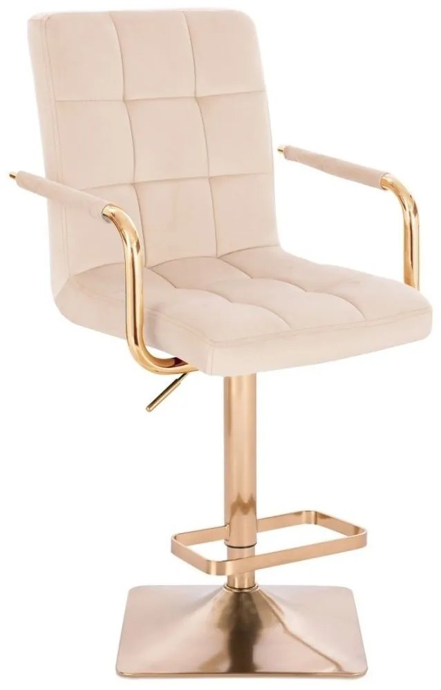 LuxuryForm DESIGN Barová stolička VERONA GOLD VELUR na zlatej hranatej podstave - krémová