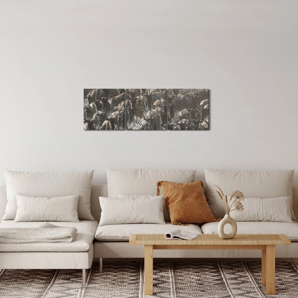 Obraz - Stádo pakoňov (s hodinami) (90x30 cm)