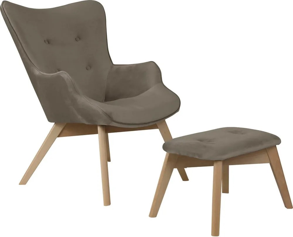 Svetlohnedé zamatové kreslo s podnožkou Niko – Ropez