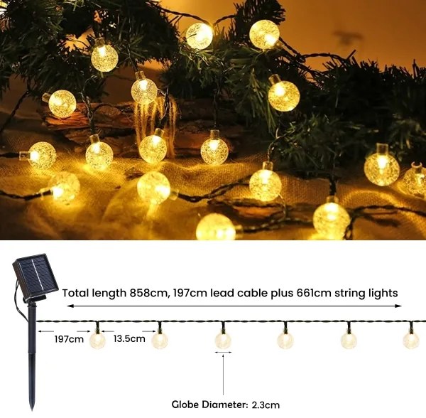 Brilagi- LED solárny dekoračný reťaz BUBBLE 200xLED/8 funkcií 20m IP65 teplá biela