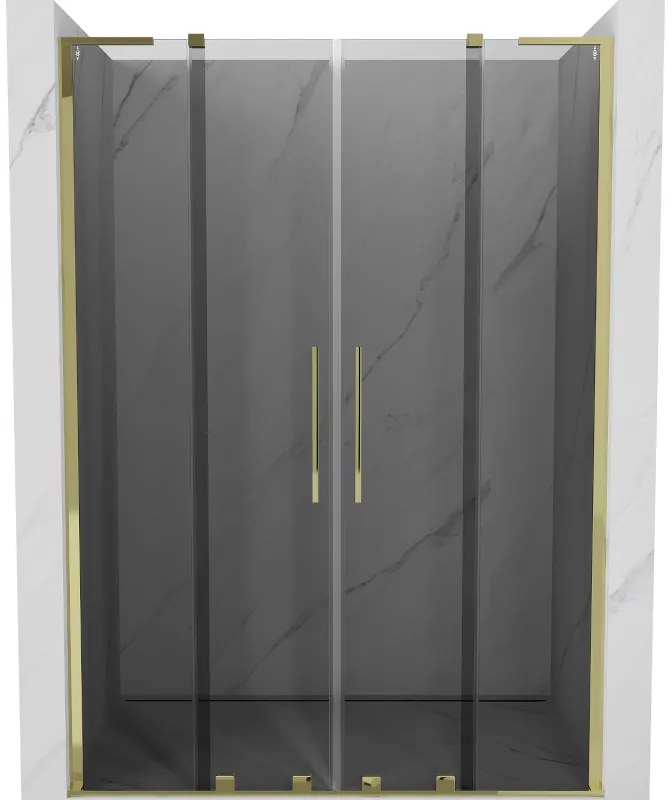 Mexen Velar L Duo, posuvné sprchové dvere do otvoru 150 cm, 8mm šedé sklo, zlatá lesklá, 871-150-003-42-50