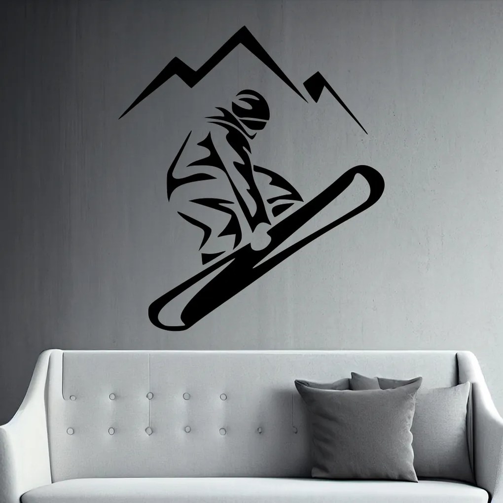 Veselá Stena Samolepka na stenu na stenu Snowboardista Farba: černá
