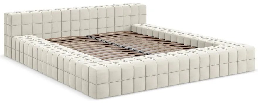 Krémovobiela čalúnená dvojlôžková posteľ s roštom 140x200 cm Akela – Makamii