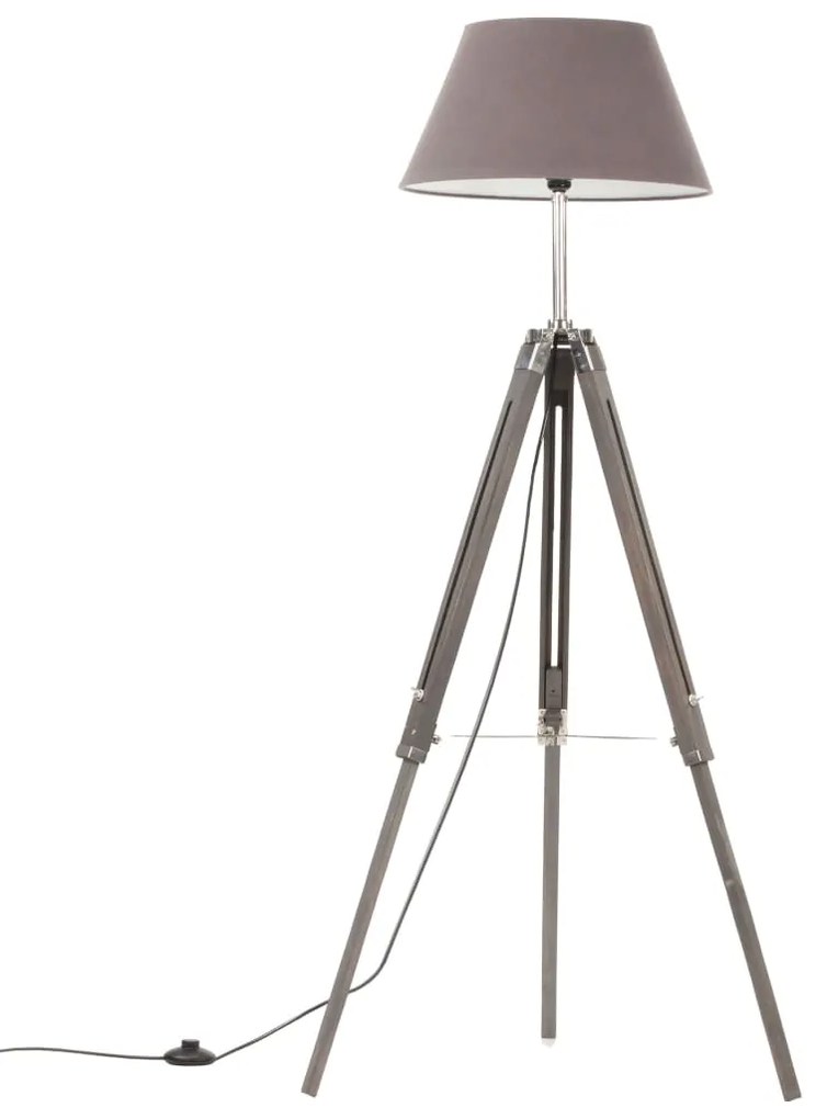 vidaXL Lampa na statíve sivá 141 cm teakový masív