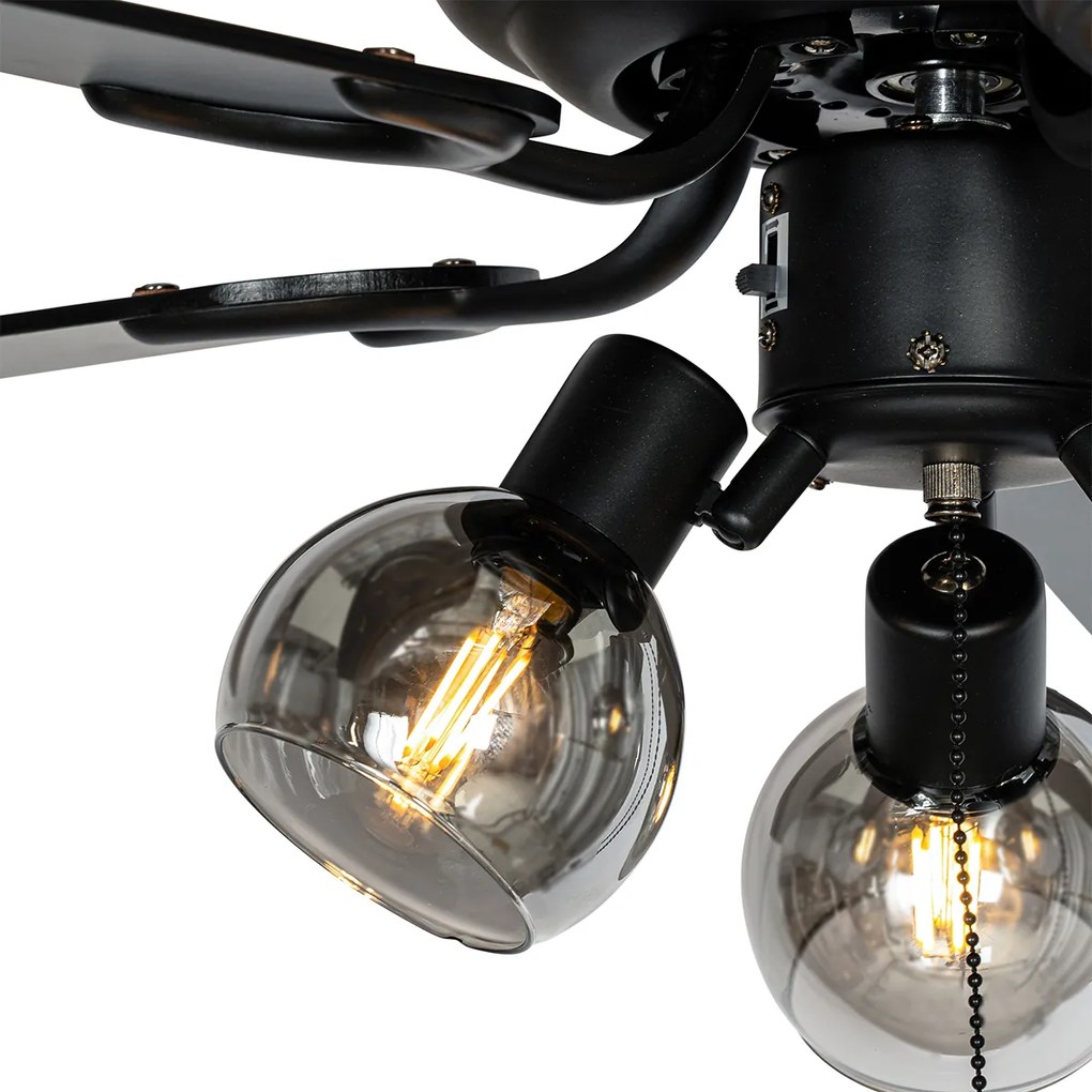 Stropný ventilátor čierny s drevenou potlačou 107,5 cm 3-svetlá s ťahovým spínačom - Mistral Vidro