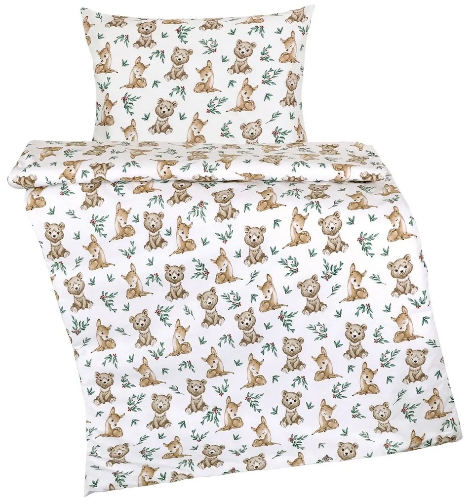 Bellatex Detské Bavlnené obliečky Agáta Srnček s medvedíkom, 90 x 135 cm, 45 x 60 cm