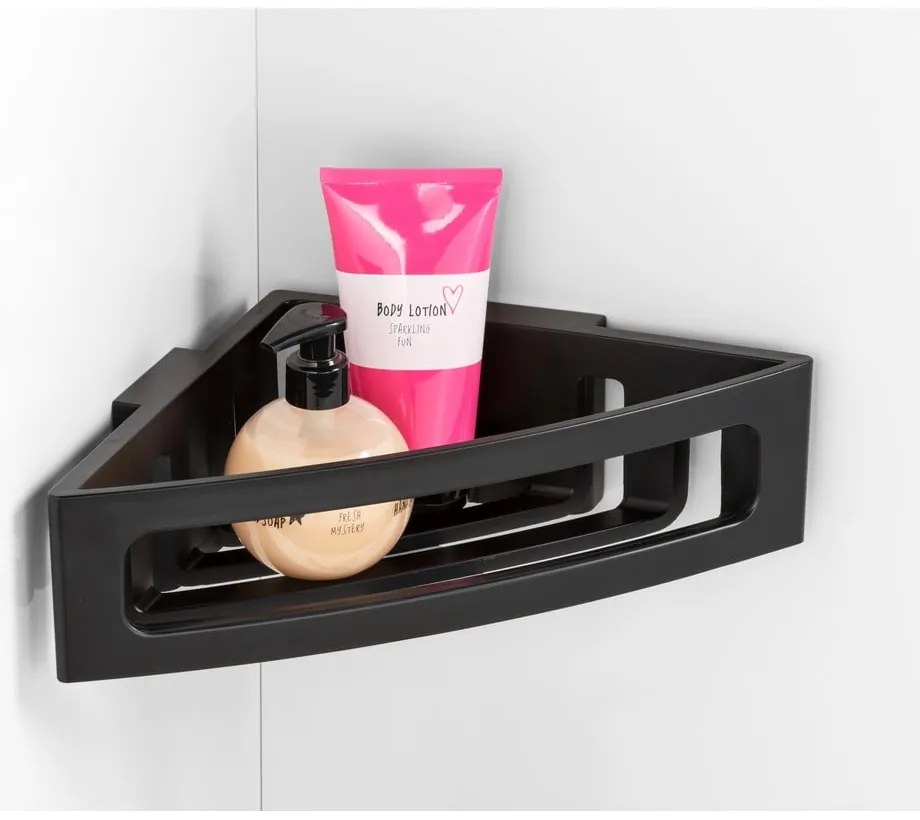 Čierna rohová samodržiaca plastová kúpeľňová polička Bralia - Wenko