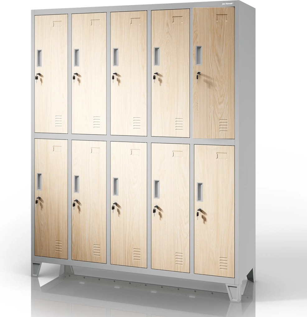 Šatňová skriňa BOZP 10-dverová šedá / dub sonoma: Eco Design BARTEK 1360 x 1720 x 450 mm