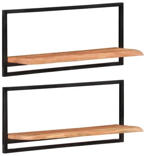 vidaXL Nástenné police 2 ks 80x25x35 cm akáciový masív a oceľ-
