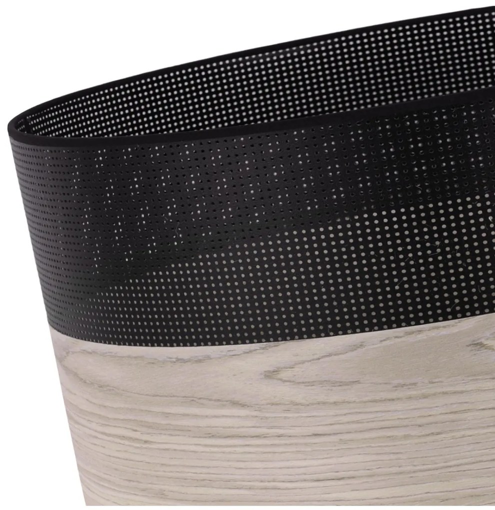 Závesné svietidlo Wood, 1x svetlobéžová dubová dýha/čierne PVC tienidlo, (fi 40cm)