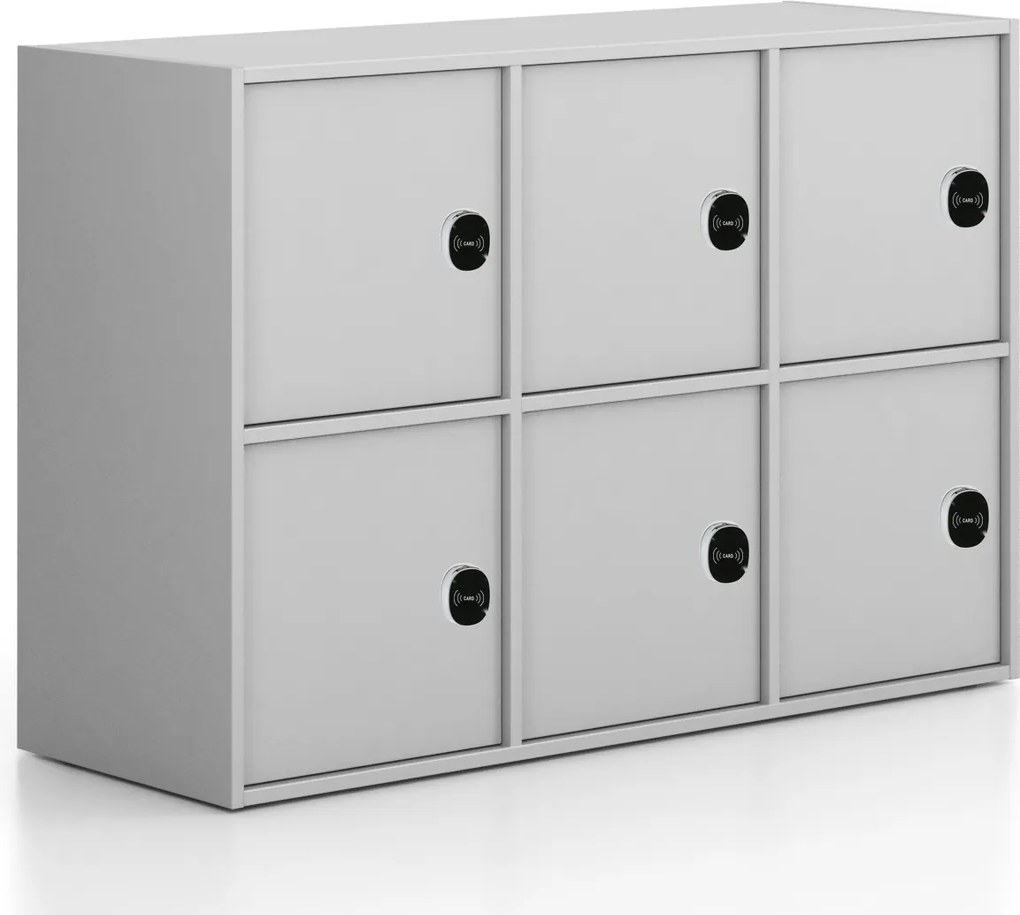 Kancelárska skriňa FRAME, nízka, 6x dvere, 1299 x 450 x 881 mm, RFID zámok, sivá