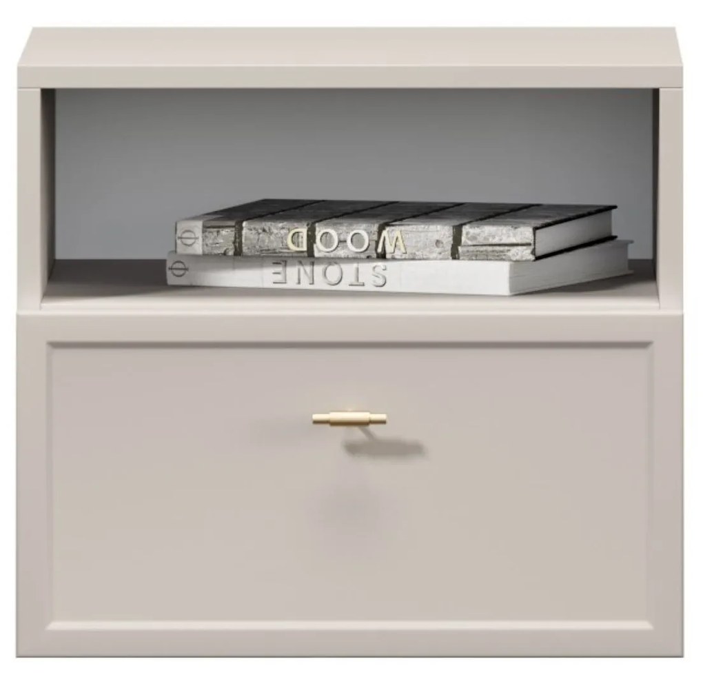 Závesný nočný stolík Lorini 45 cm - kašmírová / zlatá úchytka T