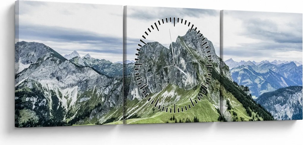 Obraz - Vrcholy hôr (s hodinami) (90x30 cm)