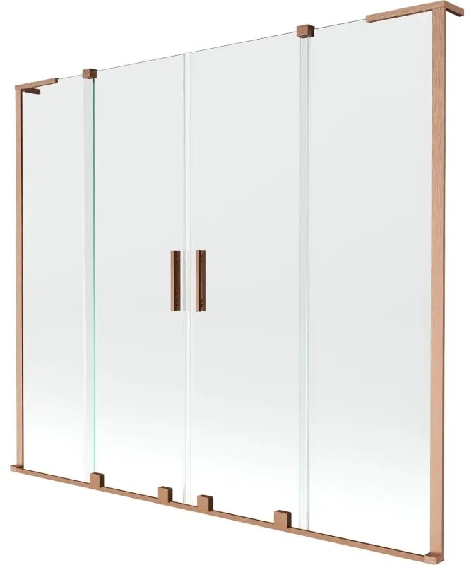 Mexen Velar L Duo, 2-krídlová posuvná vaňová zástena 200 x 150 cm, 8mm číre sklo, medená matná, 896-200-003-02-65