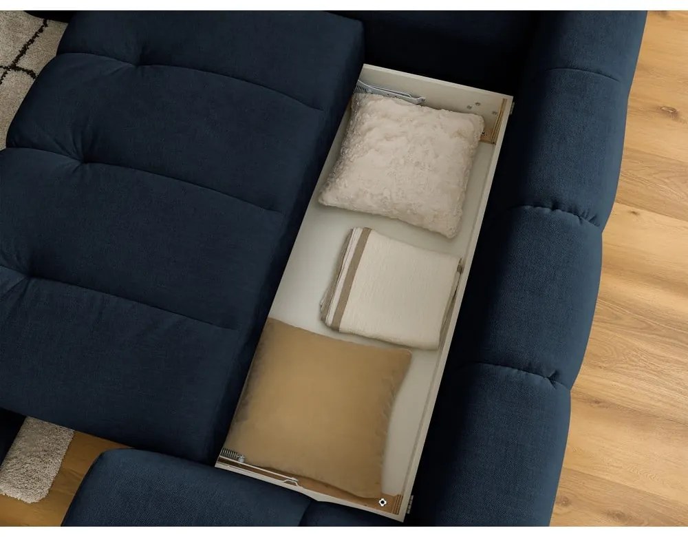 Tmavomodrá rozkladacia/s úložným priestorom rohová pohovka (ľavý roh/do L) Fuji – Bobochic Paris