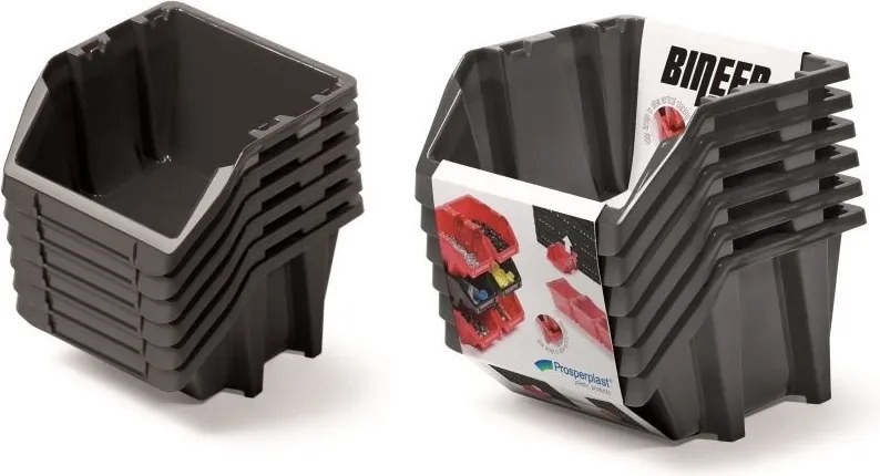 PROSPERPLAST Sada úložných boxov 6ks BINEER SHORT 214x198x133 mm čierna