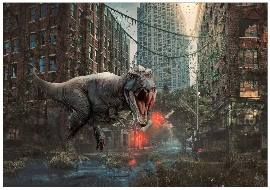 Samolepiaca fototapeta - Dinosaurus v meste 343x245