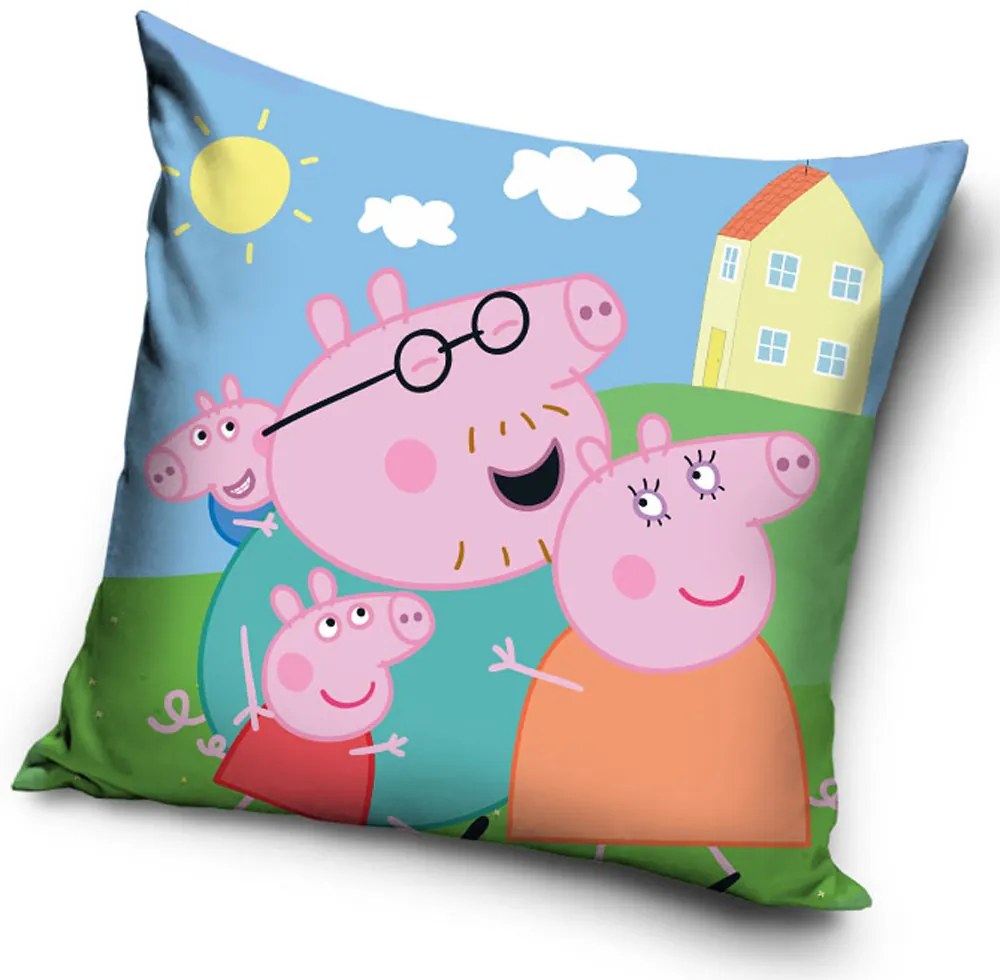 DETSKÁ DEKORAČNÁ OBLIEČKA NA VANKÚŠ PEPPA PIG 40X40 CM VZOROVANÁ