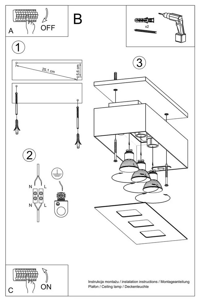 Čierne stropné svietidlo Sollux Hydra