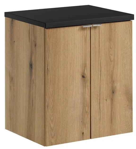 Závěsná skříňka pod umyvadlo Nova Oak s deskou 50 cm dub evoke/černá