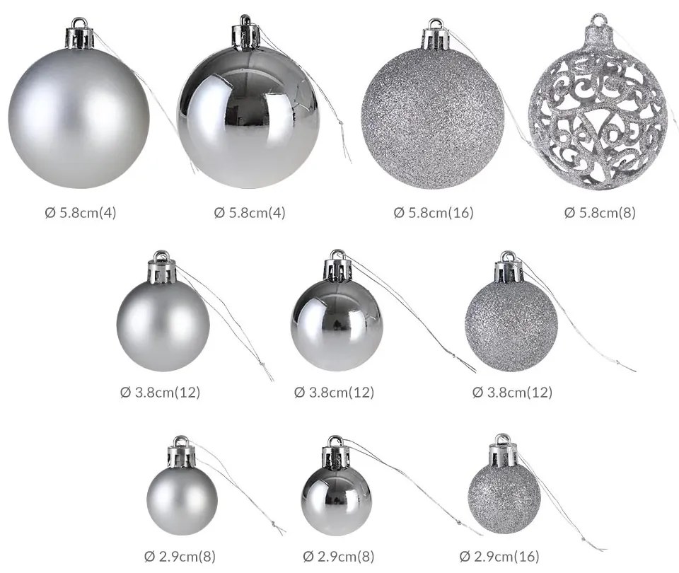 Súprava vianočných gulí REGALO 100 ks strieborná