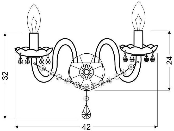 Candellux Zlaté krištáľové nástenné svietidlo Maria Teresa pre žiarovku 2x E14 22-94592