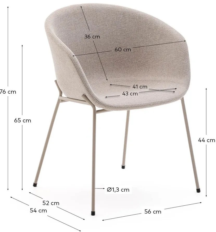 Béžové čalúnené jedálenské kreslo s podrúčkami Yvette – Kave Home