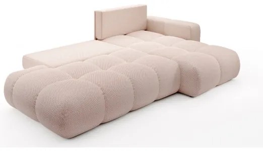 Rozkladacia rohová čalúnená sedacia súprava s úložným priestorom do tvaru L ALMADA pravá ružová