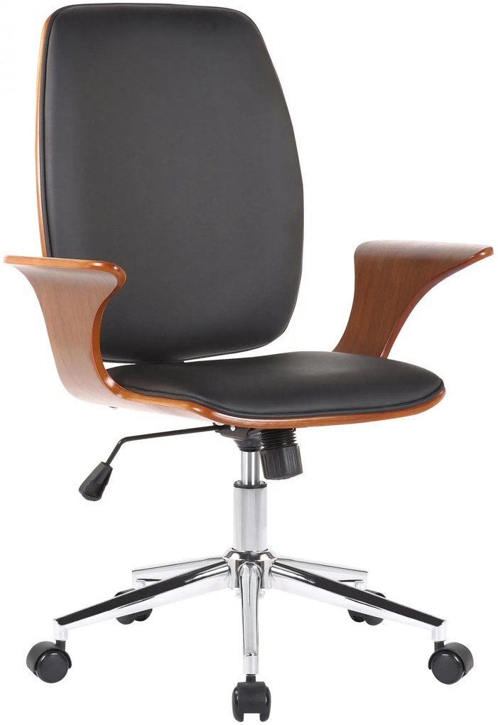 Design-Shop Kancelárska stolička Burbank - koženka, drevo orech - Čierna