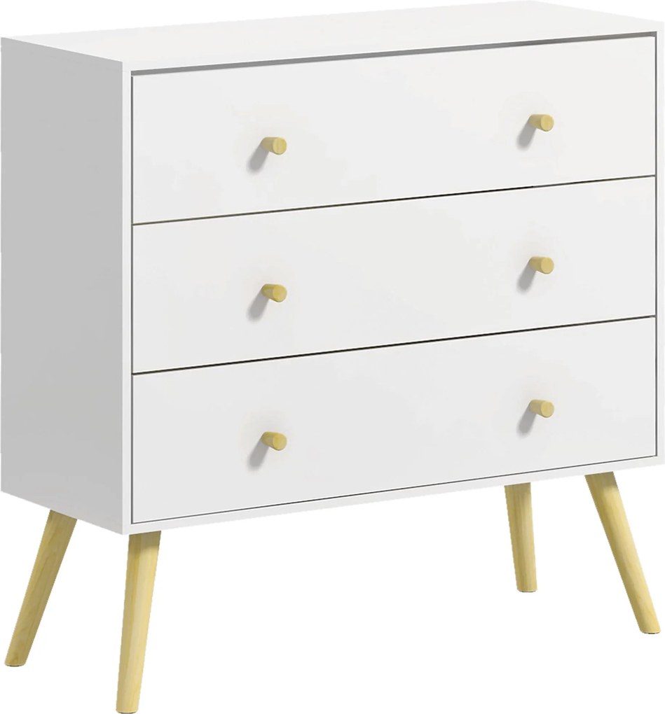 HOMCOM Komoda s 3 zásuvkami do spálne s nohami z borovicového dreva pre obývačku a kanceláriu, nosnosť 70 kg, 80x30x80 cm, biela | Aosom