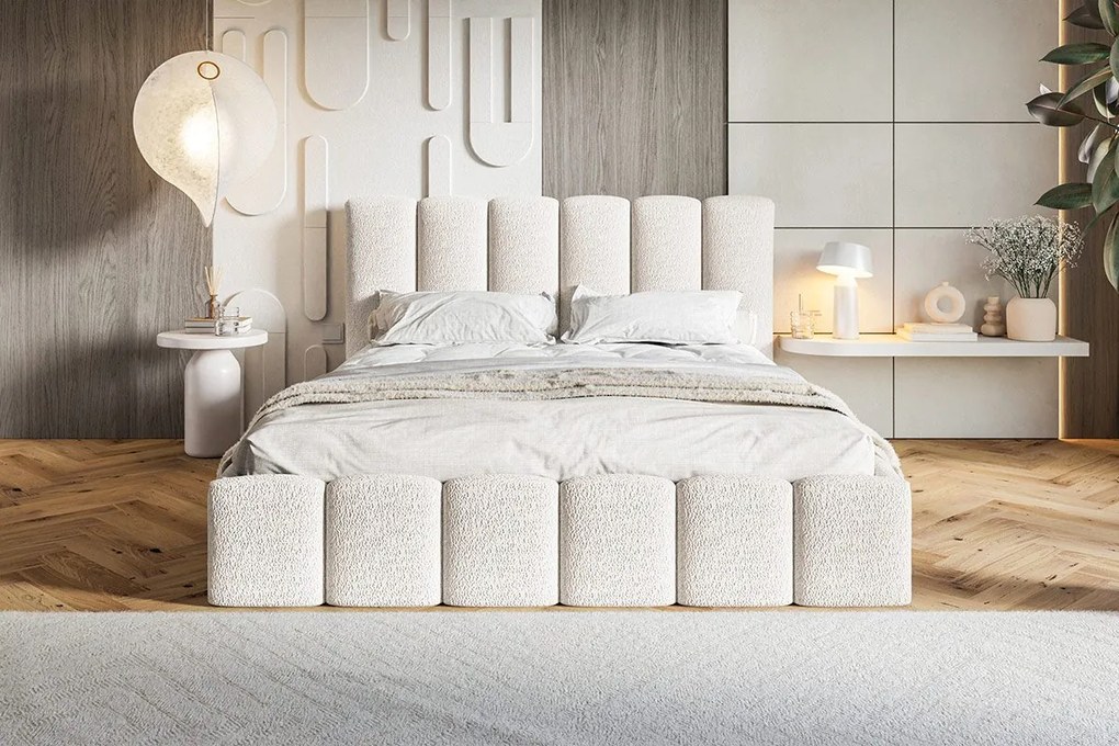 Čalúnená manželská posteľ s úložným priestorom SLIM 11 - krémovo-biela | 160×200