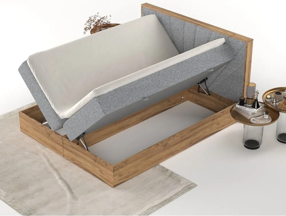 Boxspring posteľ s úložným priestorom v sivo-prírodnej farbe 200x200 cm Asahi – Maison de Rêve