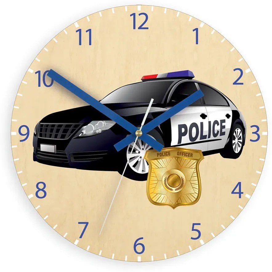 Detské nástenné hodiny Ami Policajné auto 30 cm viacfarebné
