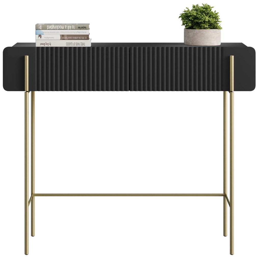 Toaletný stolík Malmi 100 cm - čierny mat / zlatá