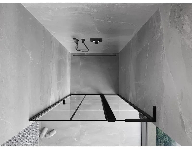 Mexen, Mexen Mist L pravé otočné sprchové dvere 105 cm, čierna mriežka - 8A4L-105-000-70-77-P