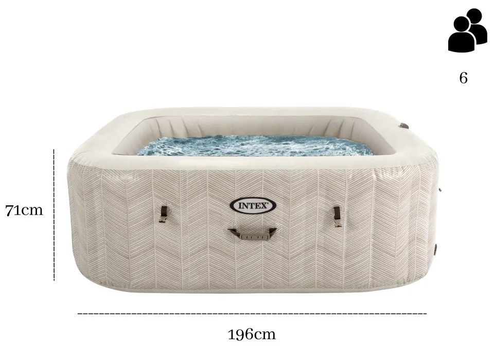 Intex Nafukovacia štvorcová hydromasážna jacuzzi pre 6 osôb 196x71 cm, prémiové príslušenstvo - INTEX 28472