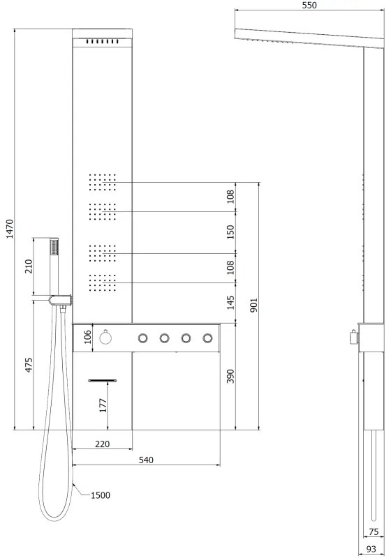 Mexen Natan, sprchový panel s výlevkou h-1440, chrómová, 7626-04-00
